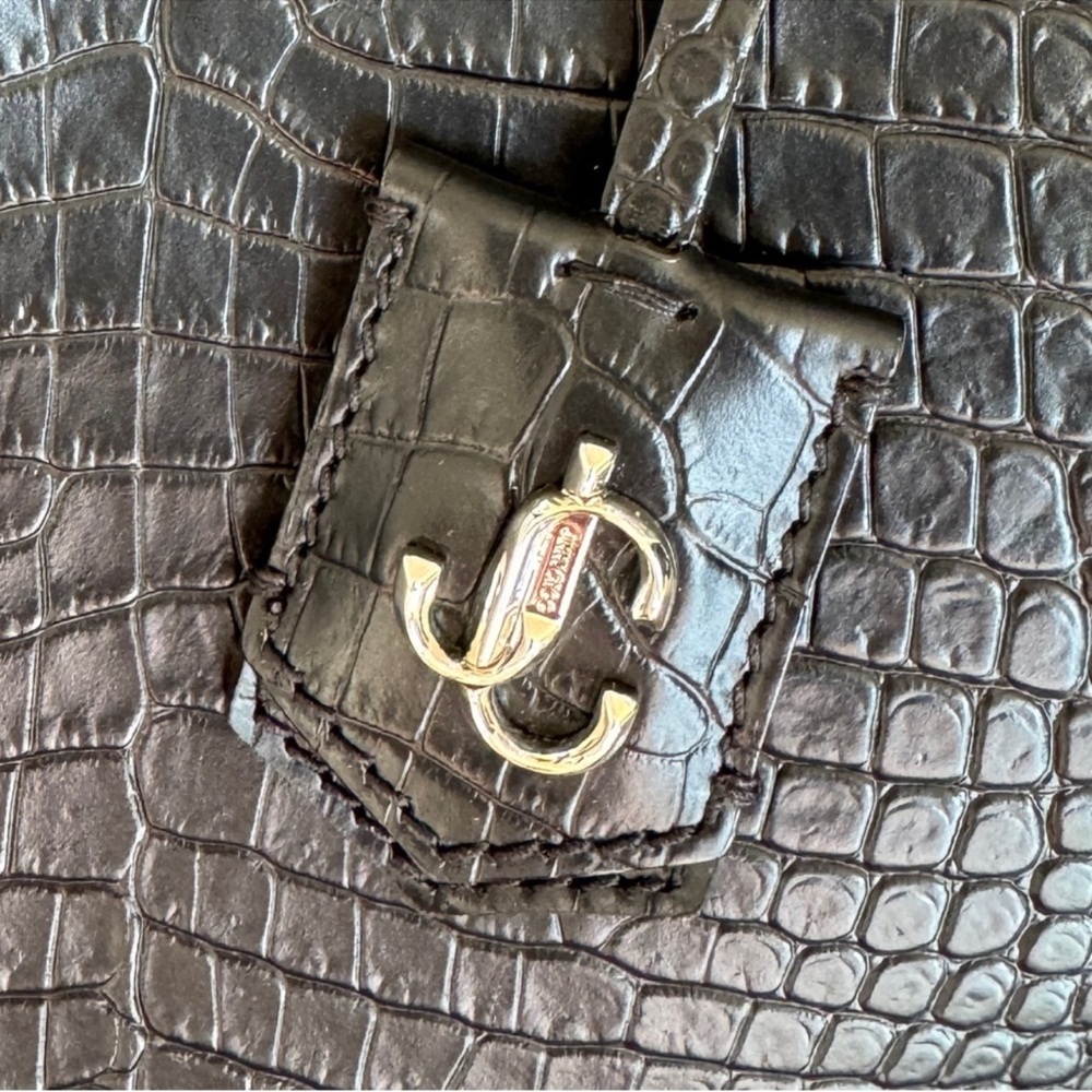 Jimmy Choo Black Croc-Embossed Leather Large Tote with Charm - Picture 9 of 12